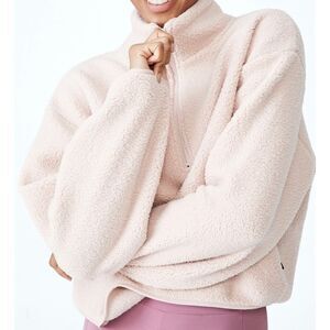 COTTON on Women S Crop Sherpa Half Zip Sweater Pink Size Large